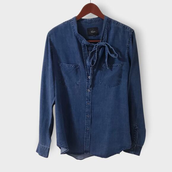 Rails Rosalee Tied Chambray Button Down Denim Lyocell Shirt Sz Medium Casual - Picture 1 of 12